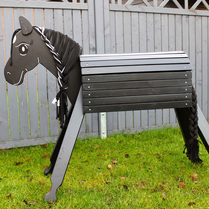 Holzpferd schwarz klein 80 cm Stockmaß